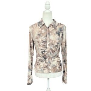 90's Whimsigoth Blouse Fashion Nova Mesh Shirt Large Ruched NWT Romantic